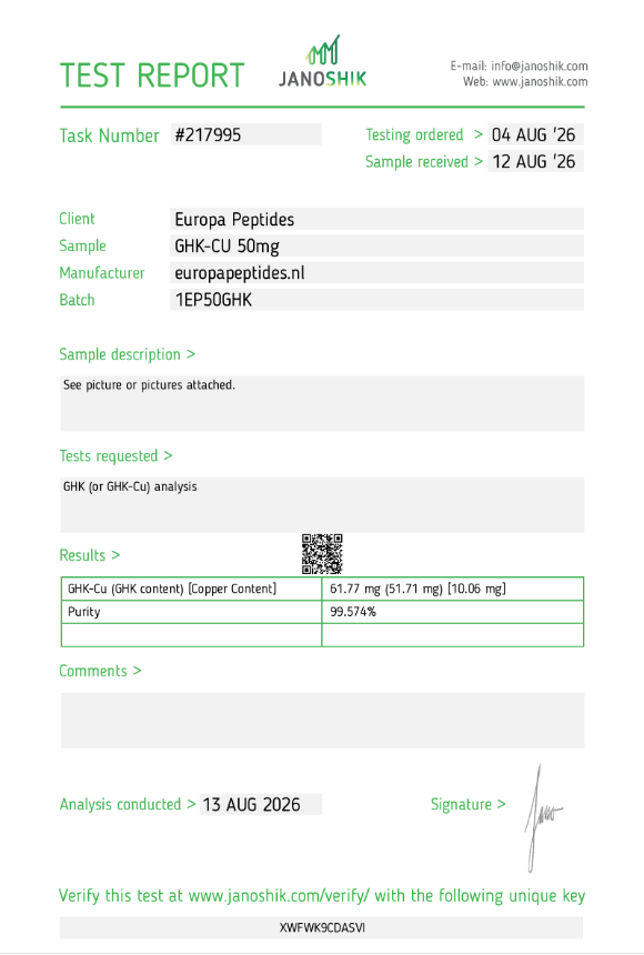 GHK-Cu 50mg lab test report (Janoshik) - batch 1EP50GHK